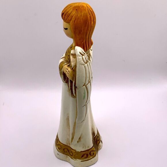 VINTAGE ANGEL WINGS OF GOLD PLAYING HARP SINGING MID CENTURY CHALK WARE  JAPAN - Picture 3 of 5